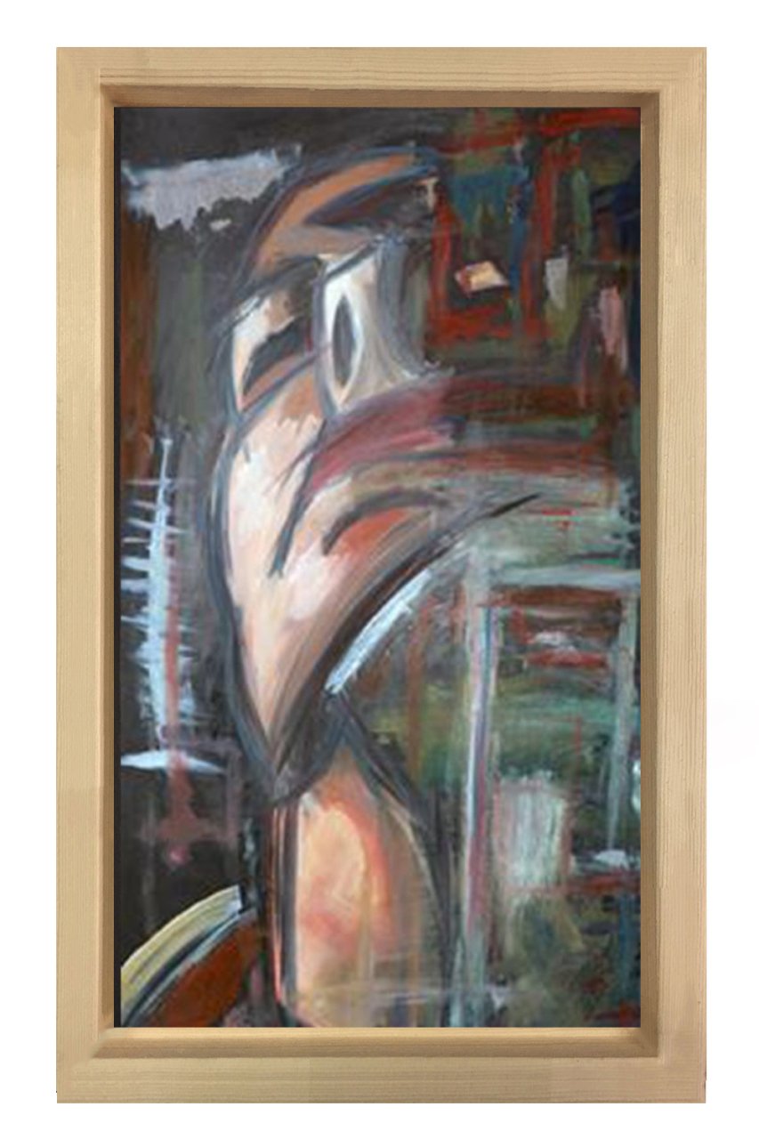 Soyut Yüz Tablosu Naturel Ahşap Çerçeve - 50x90