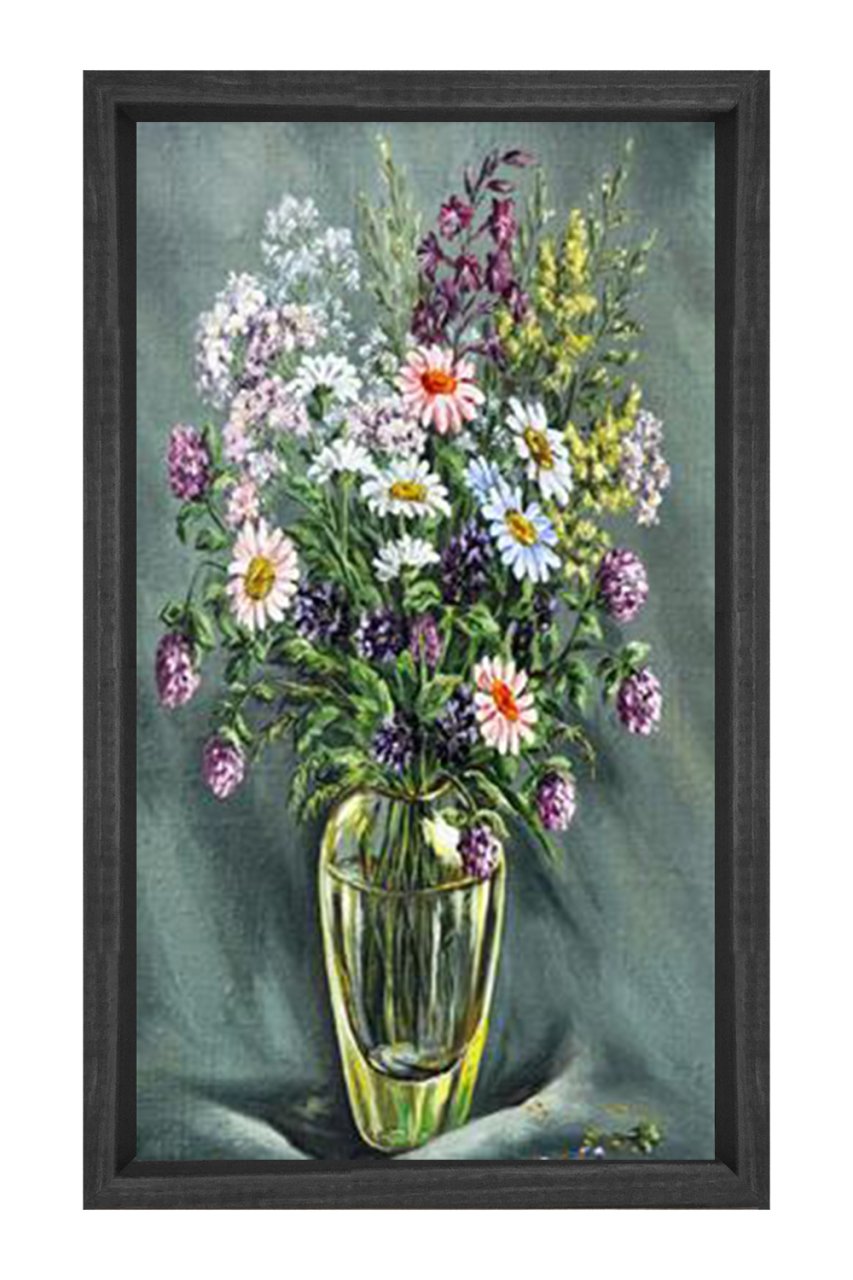 Vazoda Çiçek Natürmort Tablosu Siyah Ahşap Çerçeve - 50x50