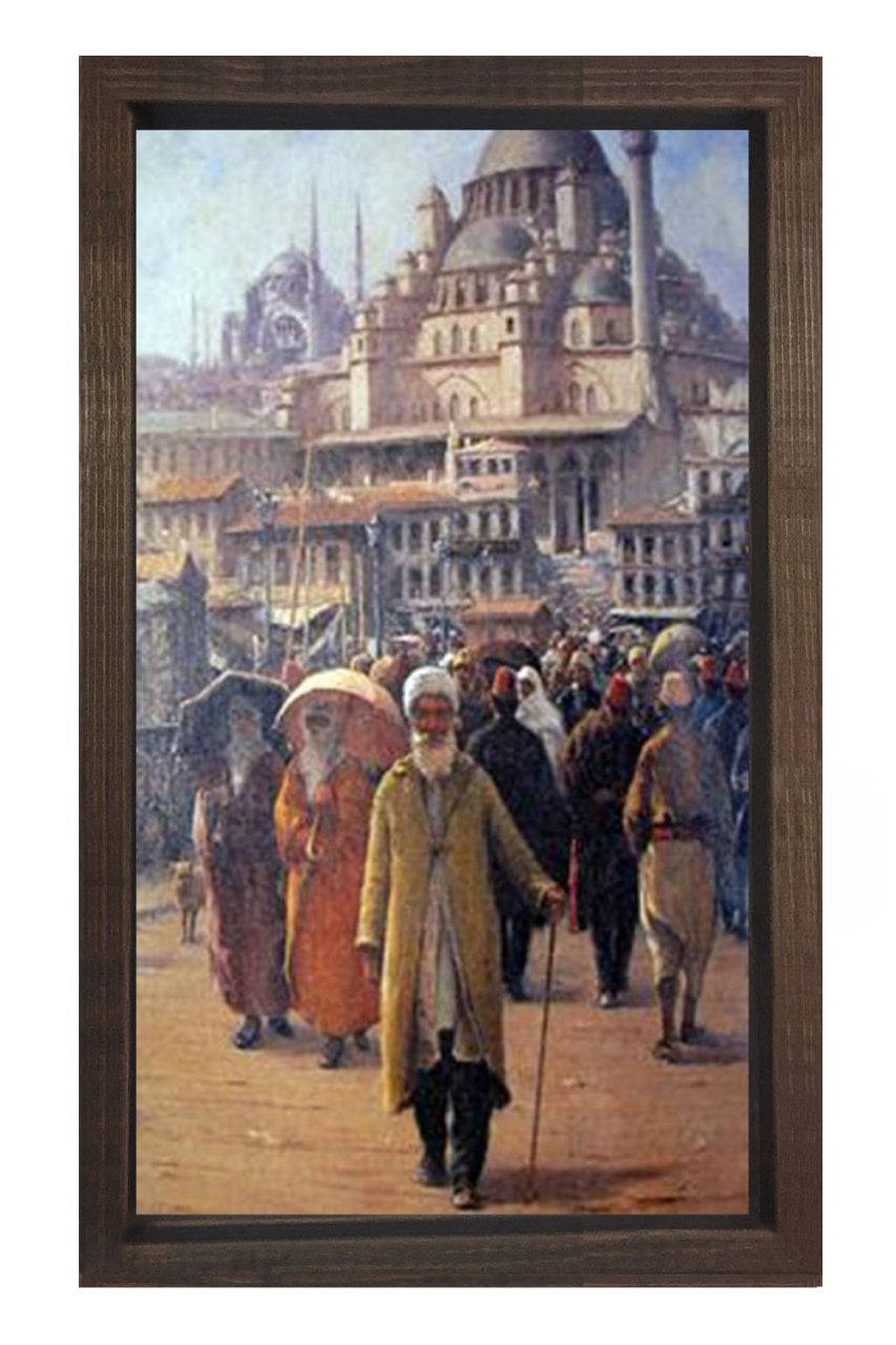 Osmanlı İstanbulu Tablosu Kahverengi Ahşap Çerçeve - 45x30
