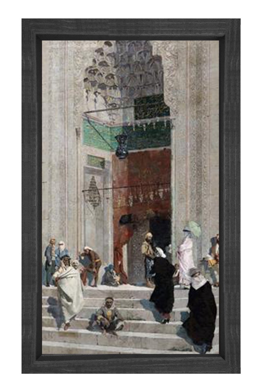 Cami Önü  Tablosu Siyah Ahşap Çerçeve - 45x30