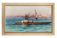 Osmanlı Kayıkçısı Tablosu Naturel Ahşap Çerçeve - 100x150