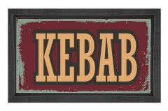 Vintage Kebab Reklam Afişi Tablosu Siyah Ahşap Çerçeve - 100x200