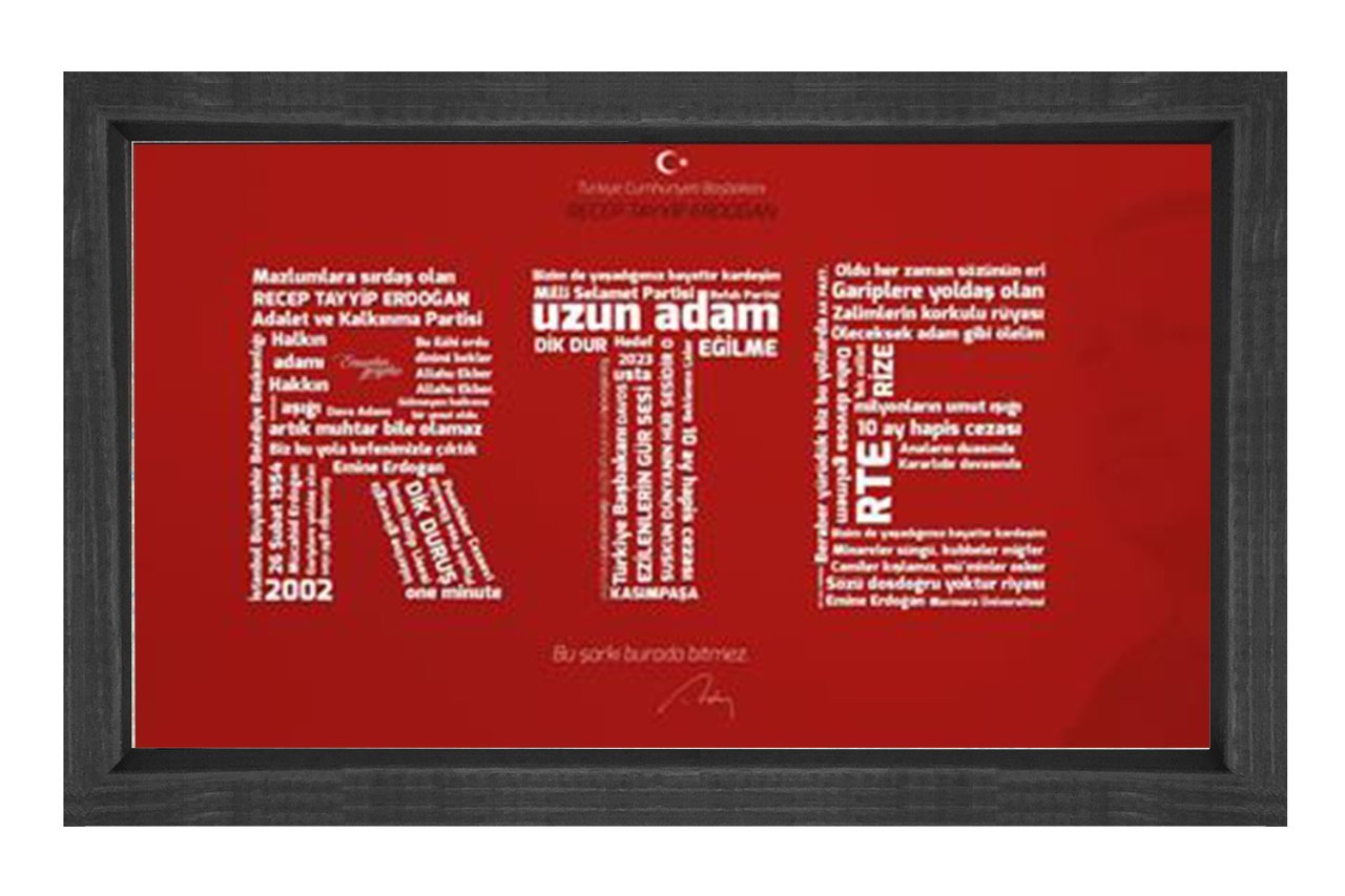 Sayın :R-T-E Tipografi Tablosu Siyah Ahşap - 45x30