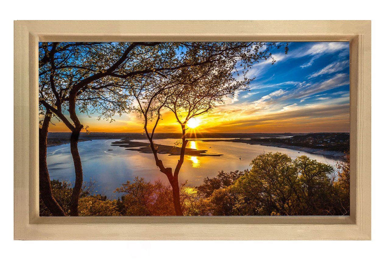 Güneşin Batımı Ve Göl Tablosu Naturel Ahşap Çerçeve - 70x100