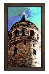 Galata Kulesi Tablosu Kahverengi Ahşap Çerçeve - 45x30