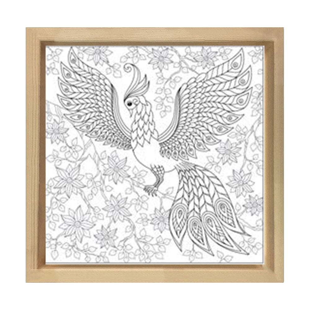 Güzel Kuş Boyama Tablo Tablosu Naturel Ahşap Çerçeve - 40x40
