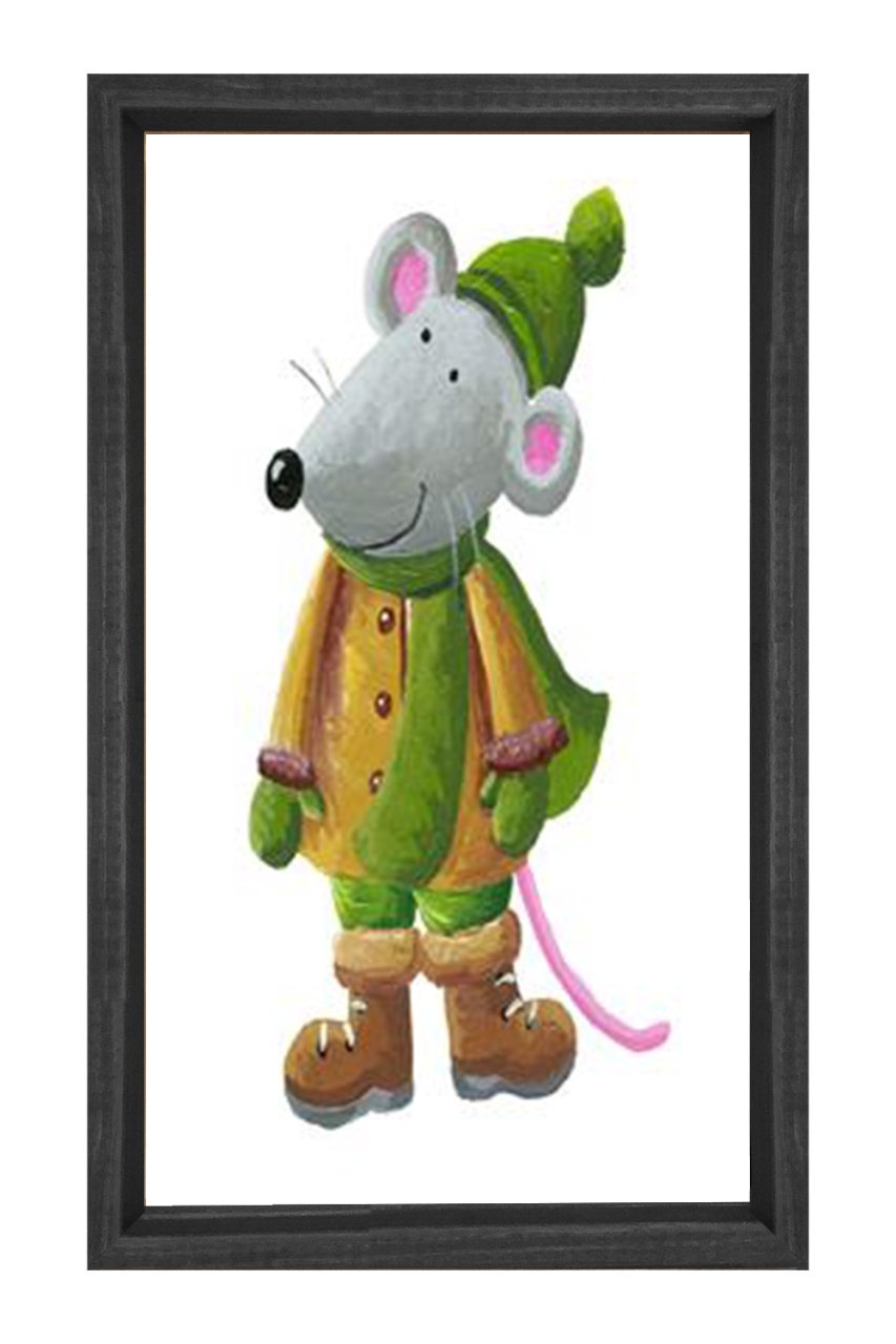 Sevimli Mıni Mouse Tablosu Siyah Ahşap Çerçeve - 50x90