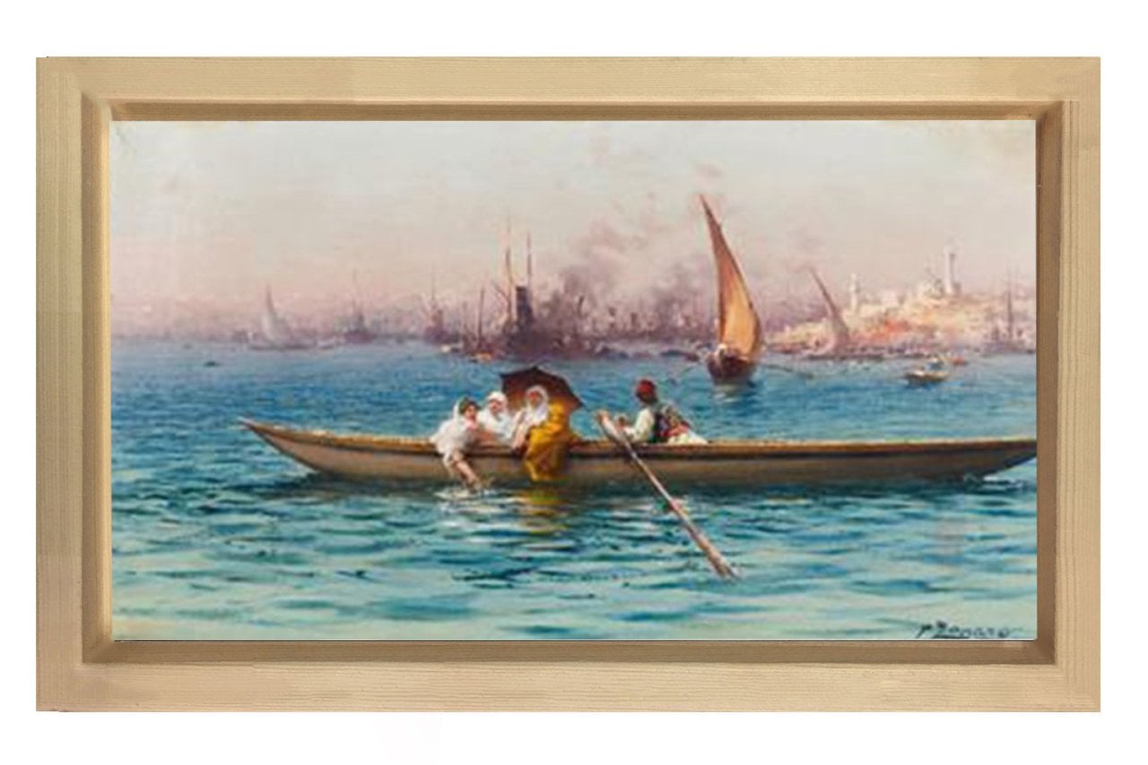 Osmanlı Kayıkçısı Tablosu Naturel Ahşap Çerçeve - 45x30