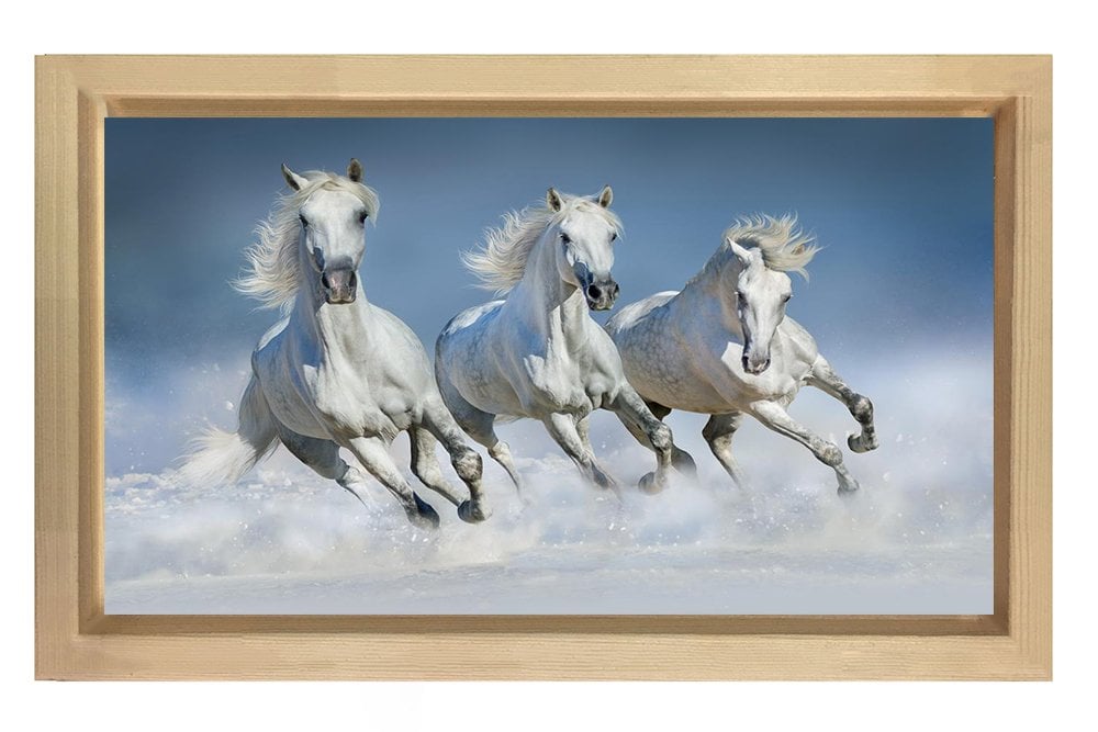 Koşan Atlar Tablosu Naturel Ahşap - 100x150
