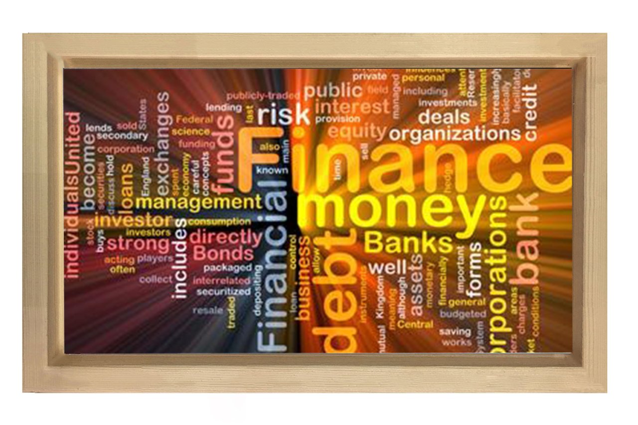 Finance Money =Finans, Para Tablosu Naturel Ahşap Çerçeve - 50x70