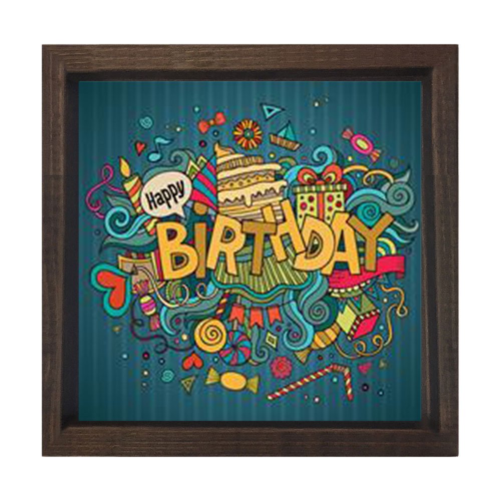 Happy Birthday Tablosu Kahverengi Ahşap Çerçeve - 60x60
