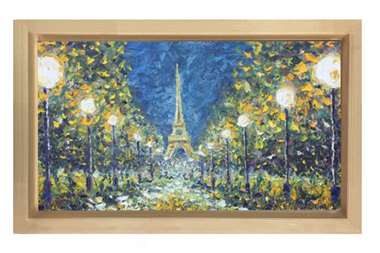 Eiffel Kulesi Yağlıboya Tablosu Naturel Ahşap Çerçeve - 50x90