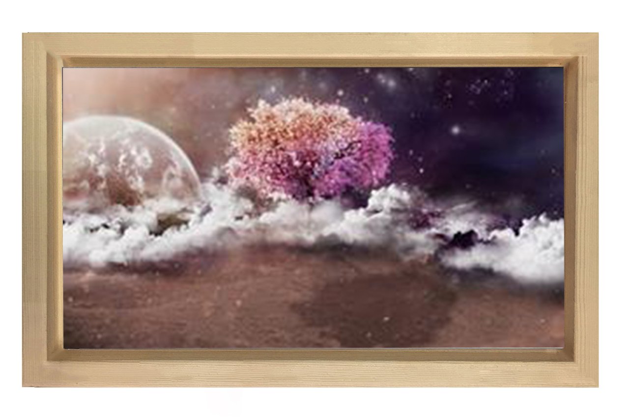 Pembe Ağaç Harika Gökyüzü Tablosu Naturel Ahşap Çerçeve - 50x70
