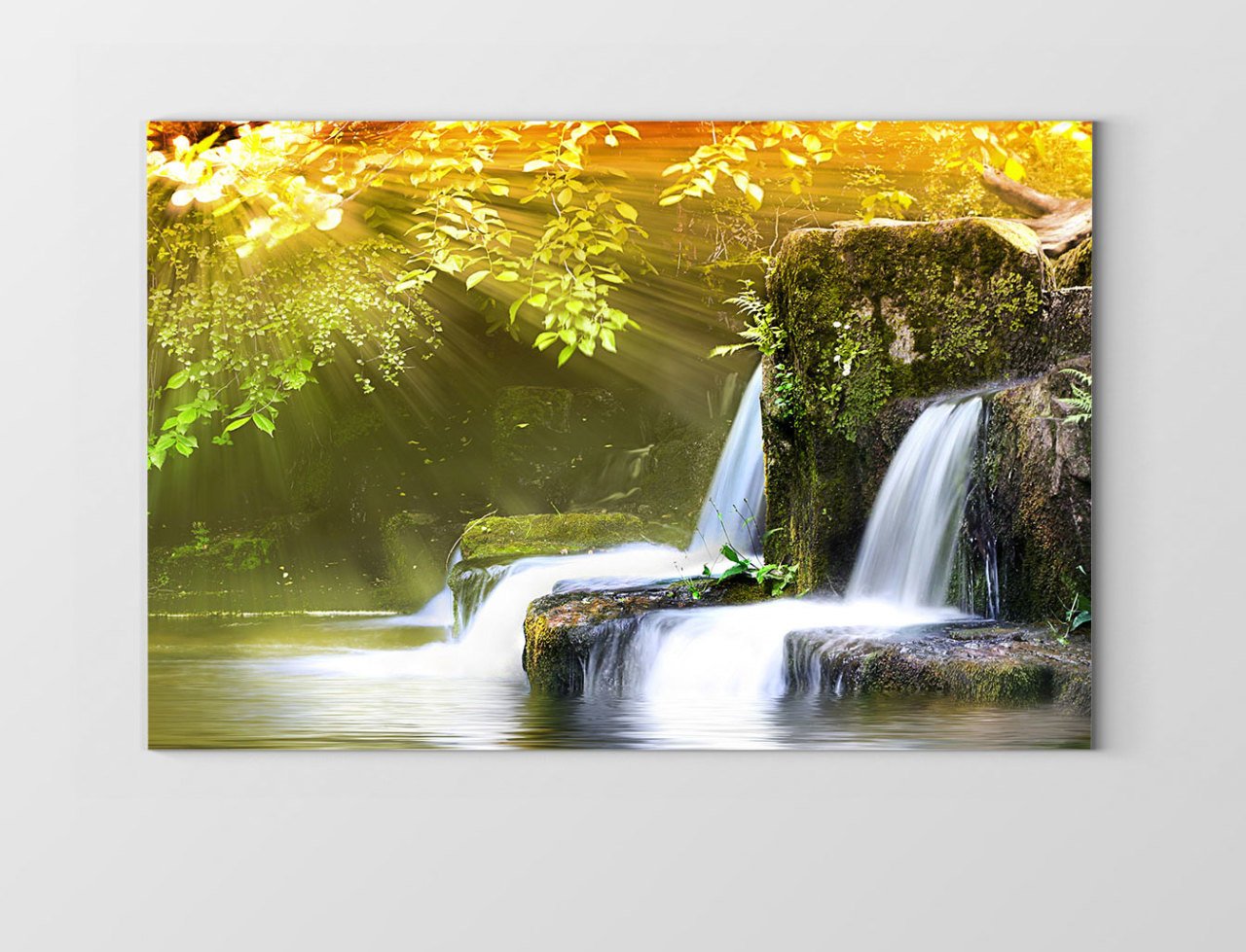 Sarı Ağaçlar Ve Şelale Tablosu Çerçevesiz - 100x200