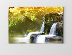 Sarı Ağaçlar Ve Şelale Tablosu Çerçevesiz - 100x200