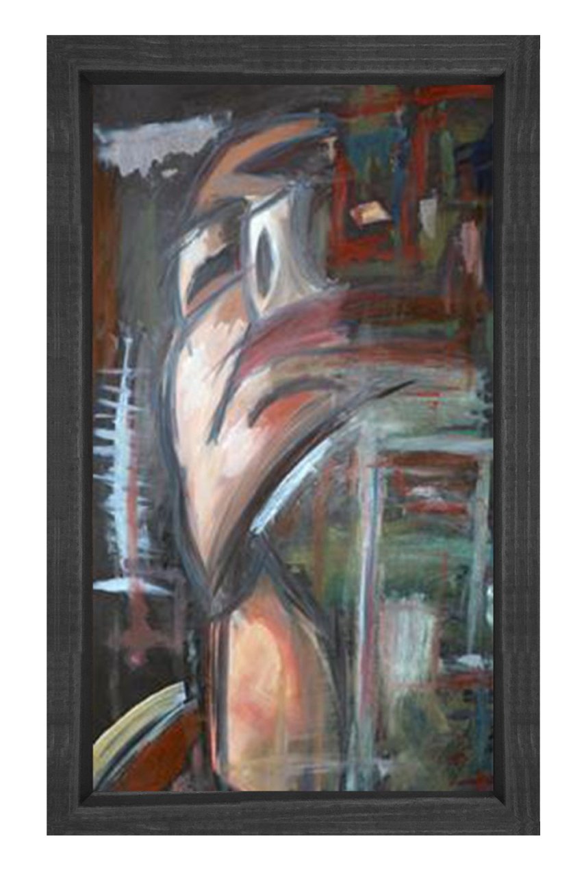 Soyut Yüz Tablosu Siyah Ahşap Çerçeve - 50x90