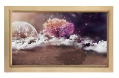 Pembe Ağaç Harika Gökyüzü Tablosu Naturel Ahşap Çerçeve - 50x90