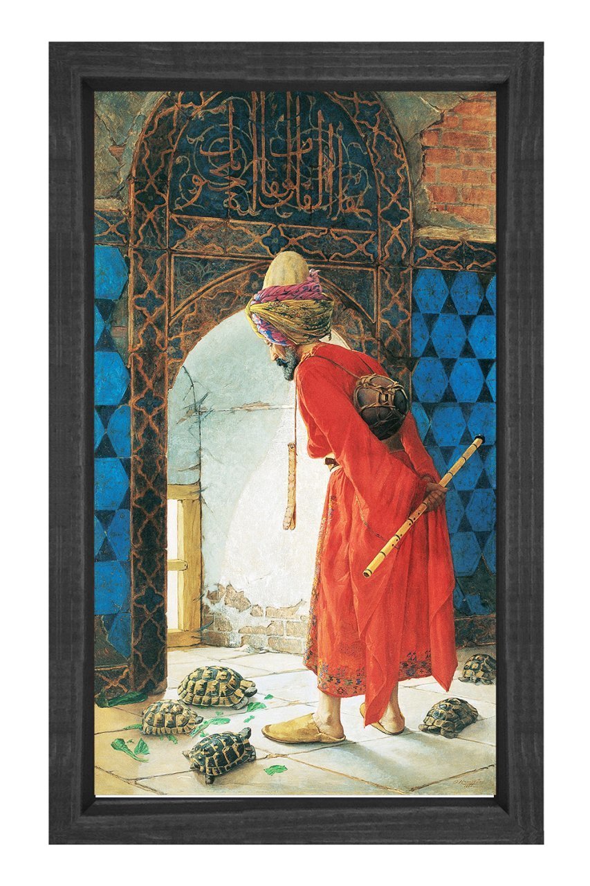 Kaplumbağa Terbiyecisi Tablosu Siyah Ahşap Çerçeve - 70x100