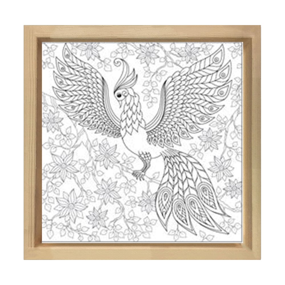 Güzel Kuş Boyama Tablo Tablosu Naturel Ahşap Çerçeve - 80x80