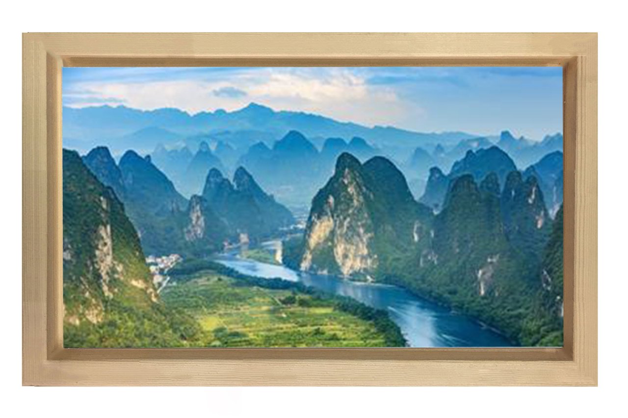 Dağlar ve Nehir Tablosu Naturel Ahşap - 50x90