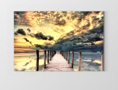 Sarı Gökyüzü Köprü Manzarası Tablosu Çerçevesiz - 100x150