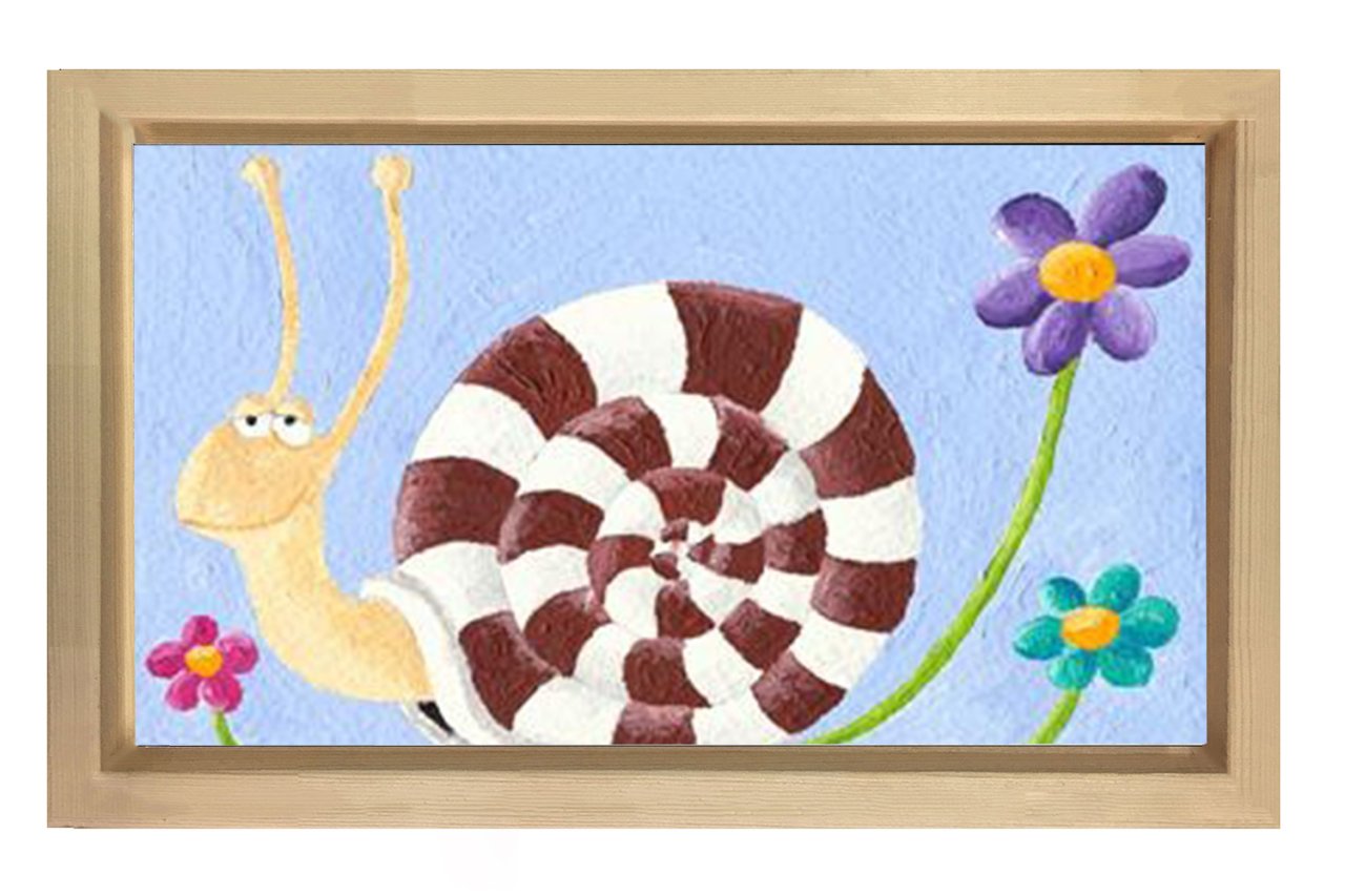 Sevimli Sümüklu Böcek Tablosu Naturel Ahşap Çerçeve - 50x90