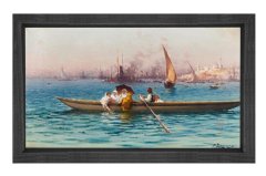 Osmanlı Kayıkçısı Tablosu Siyah Ahşap Çerçeve - 40x60