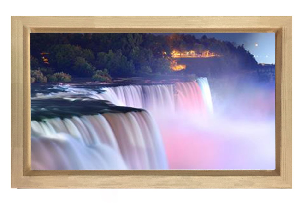 Pastel Şelale Manzarası Tablosu Naturel Ahşap Çerçeve - 50x90