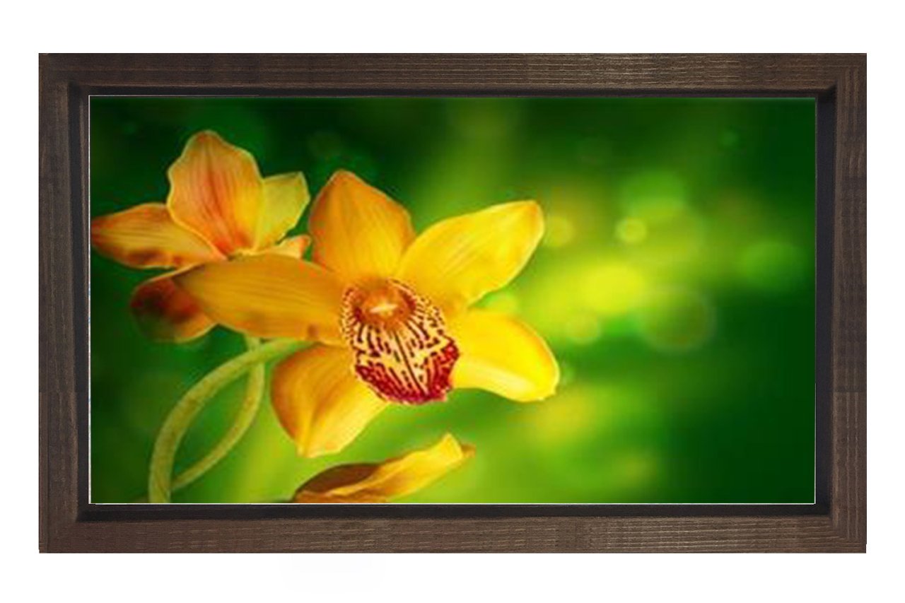 Sarı Menekşe Çiçekleri Tablosu Kahverengi Ahşap - 70x100