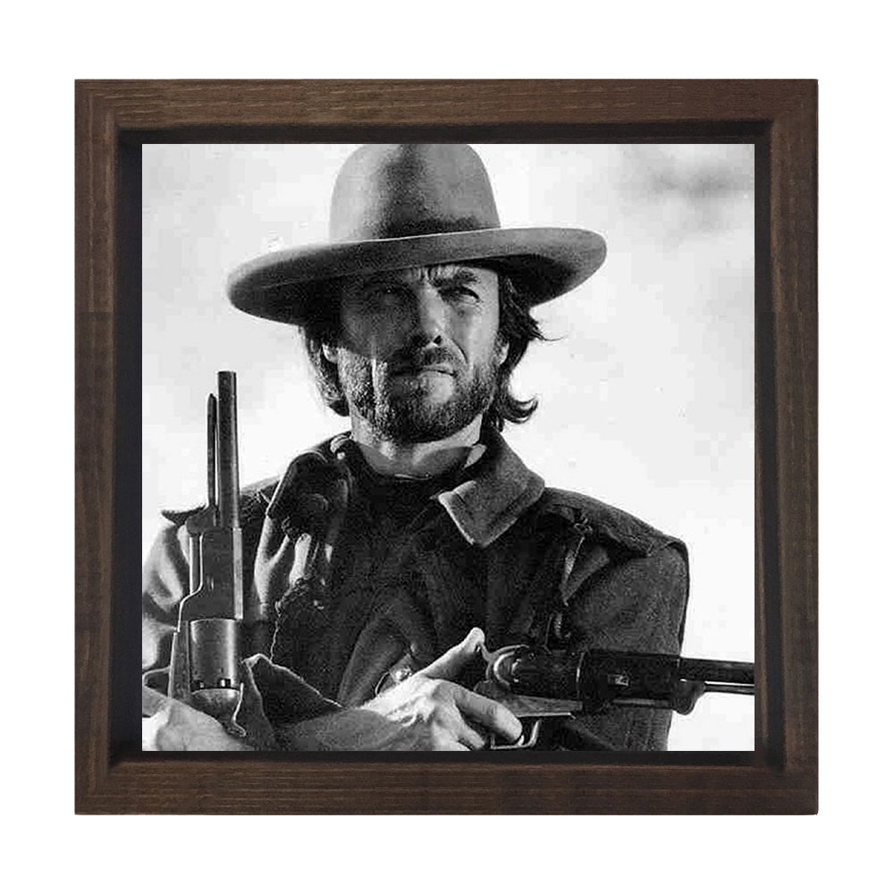 Clint Eastwood  Tablosu Kahverengi Ahşap Çerçeve - 40x40