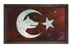 Bozkurt Ve Türk Bayrağı Tablosu Kahverengi Ahşap Çerçeve - 45x30