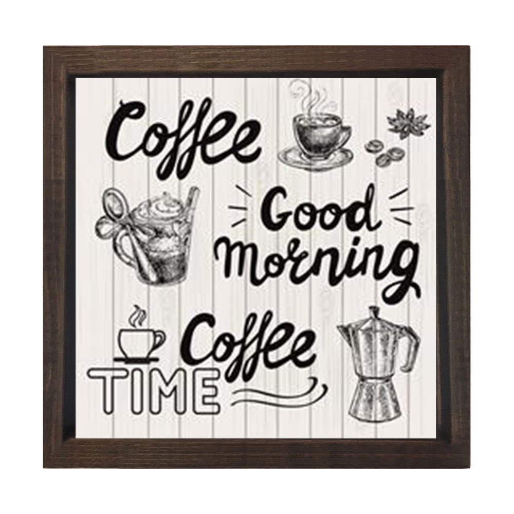 Coffee Kahve Reklam Afiş Tablosu Kahverengi Ahşap Çerçeve - 100x100
