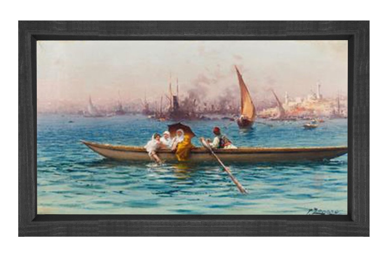Osmanlı Kayıkçısı Tablosu Siyah Ahşap Çerçeve - 50x70