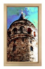 Galata Kulesi Tablosu Naturel Ahşap Çerçeve - 50x70