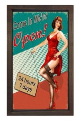 We Are Open Tablosu Kahverengi Ahşap Çerçeve - 70x100