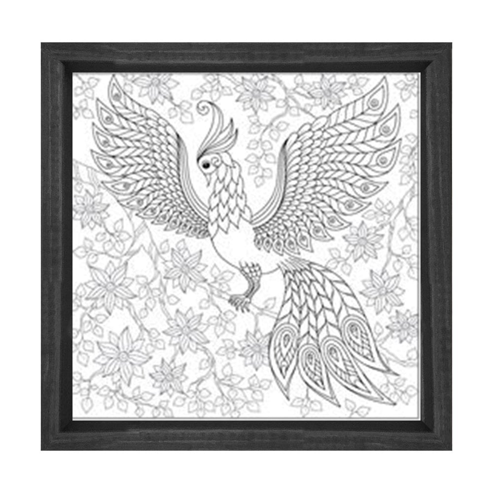 Güzel Kuş Boyama Tablo Tablosu Siyah Ahşap Çerçeve - 60x60