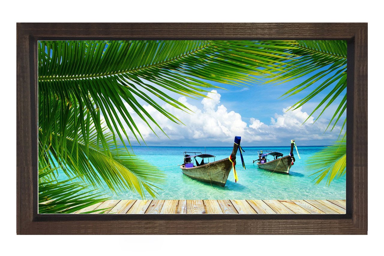 Tropikal Manzara Tablosu Kahverengi Ahşap Çerçeve - 100x150