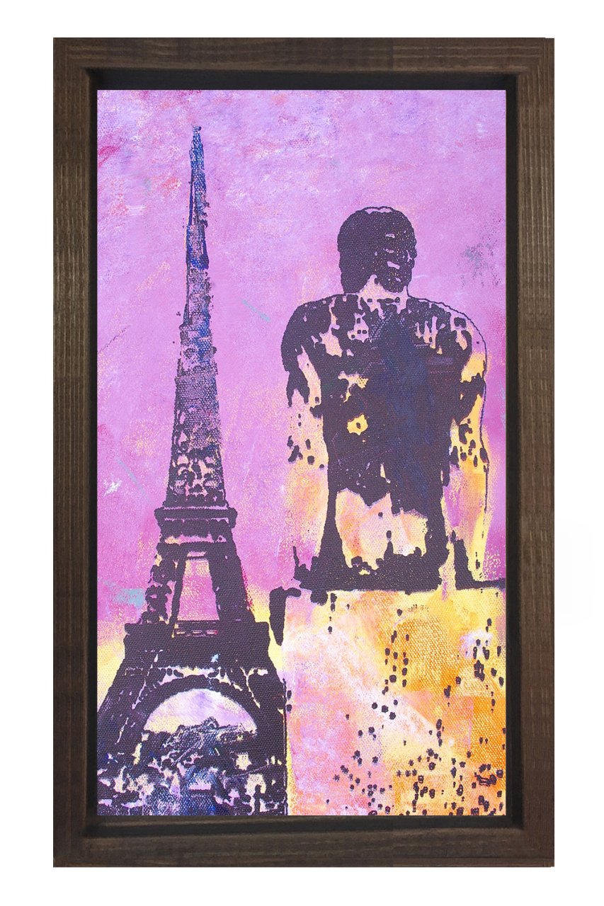 Eiffel Kulesi Vektörel Tablosu Kahverengi Ahşap Çerçeve - 100x150