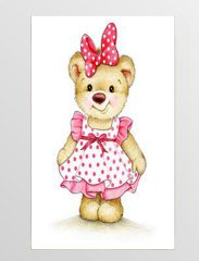 Pembe Cici Elbiseli Ayıcık Tablosu Çerçevesiz - 45x30
