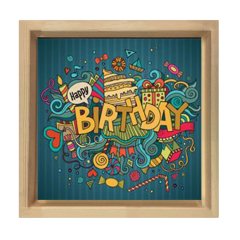 Happy Birthday Tablosu Naturel Ahşap Çerçeve - 80x80