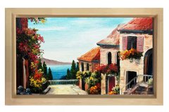 Sevimli Sokak Yağlıboya Tablosu Naturel Ahşap Çerçeve - 45x30