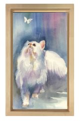 Beyaz Kedi Tablosu Naturel Ahşap Çerçeve - 50x70