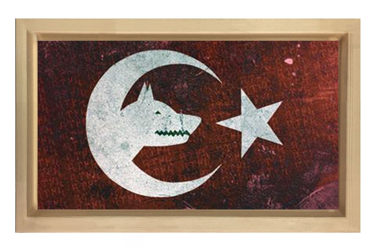 Bozkurt Ve Türk Bayrağı Tablosu Naturel Ahşap Çerçeve - 40x60