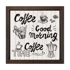 Coffee Kahve Reklam Afiş Tablosu Kahverengi Ahşap Çerçeve - 80x80