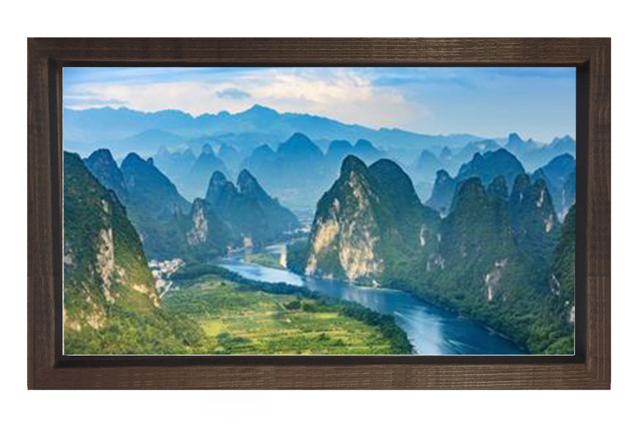 Dağlar ve Nehir Tablosu Kahverengi Ahşap - 100x200