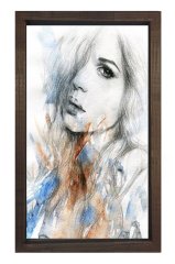 Kadın Yüzü Tablosu Kahverengi Ahşap - 40x60