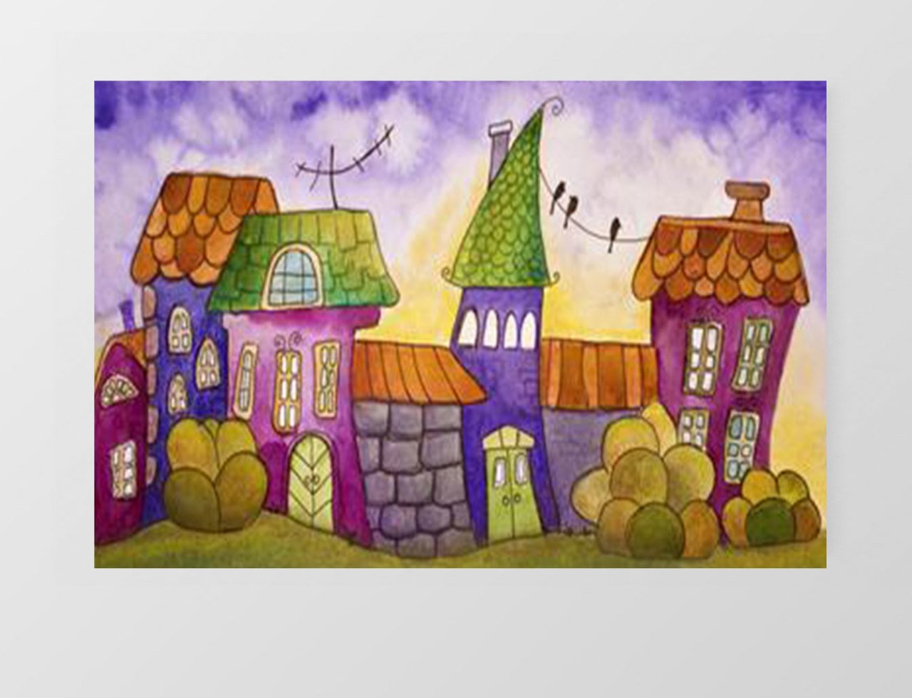 Renkli Mahalle Tablosu Çerçevesiz - 40x60