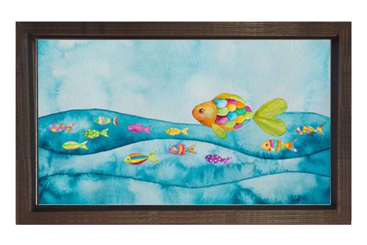 Renkli Balıklar Tablosu Kahverengi Ahşap Çerçeve - 40x60
