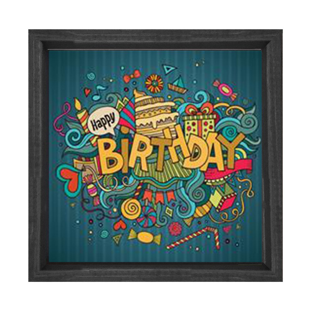 Happy Birthday Tablosu Siyah Ahşap Çerçeve - 40x40