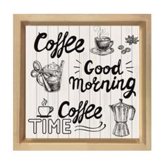 Coffee Kahve Reklam Afiş Tablosu Naturel Ahşap Çerçeve - 100x100